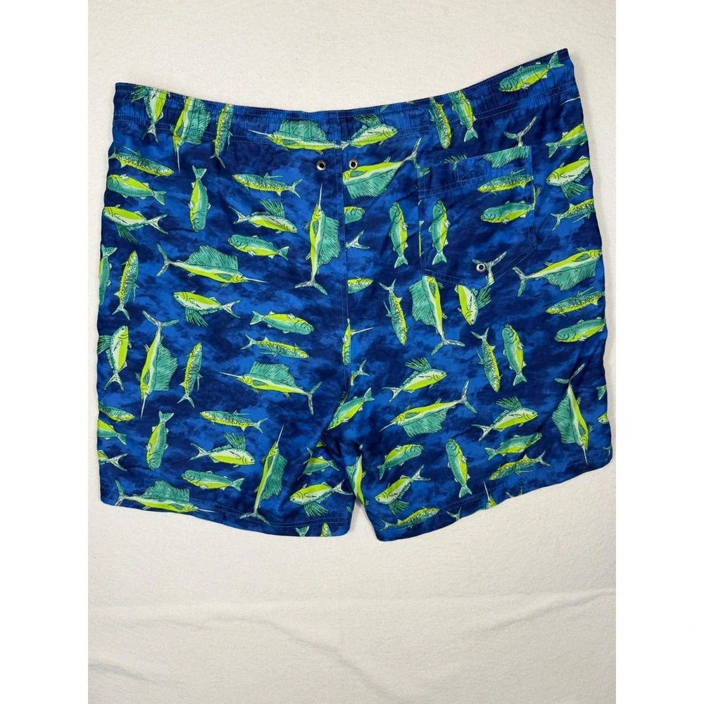 Lands' End Swim Trunks Men XL Blue Fish Print Marlin‎ Mahi Mahi 7in Inseam